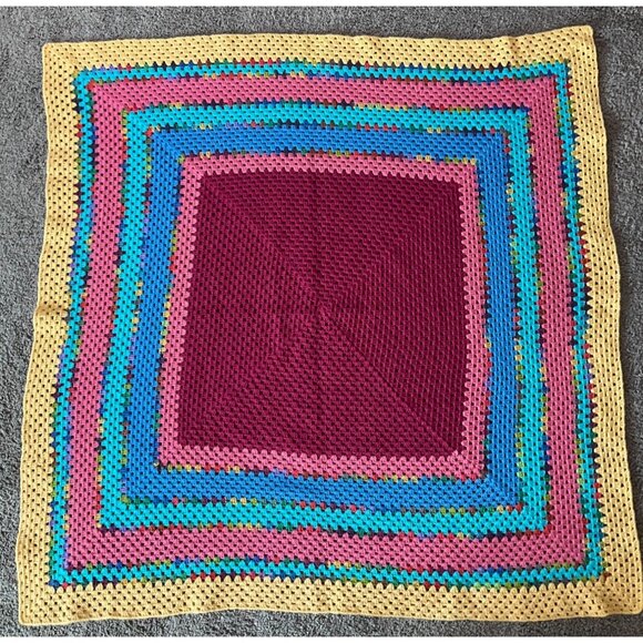 Handmade Afghan Crocheted Blanket lap or throw Colorful Square - Picture 2 of 7
